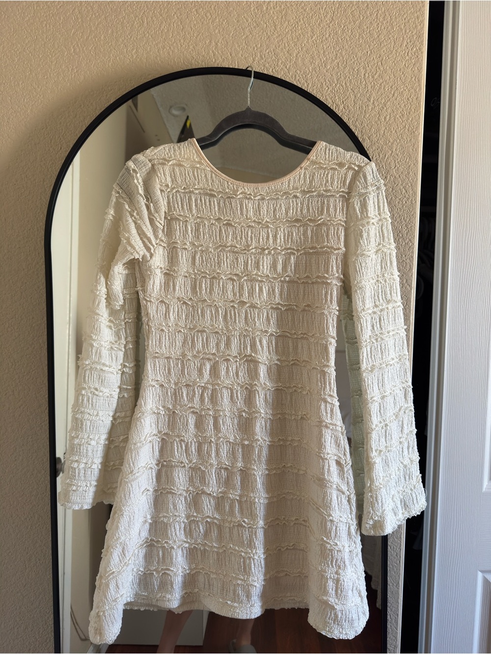 SHEIN Cream Textured Long Sleeve Mini Dress